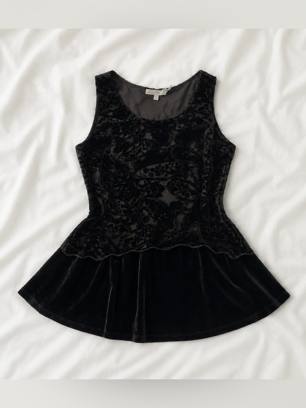 Mystree Black Velvet Floral Boho Sleeveless Top Small NWT